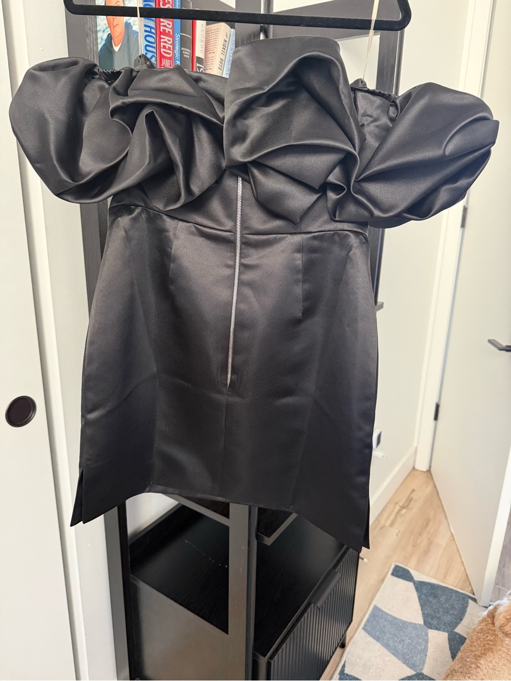 Post Meridiem Black Off-Shoulder Ruffle Mini Dress. Size M - Picture 8 of 11